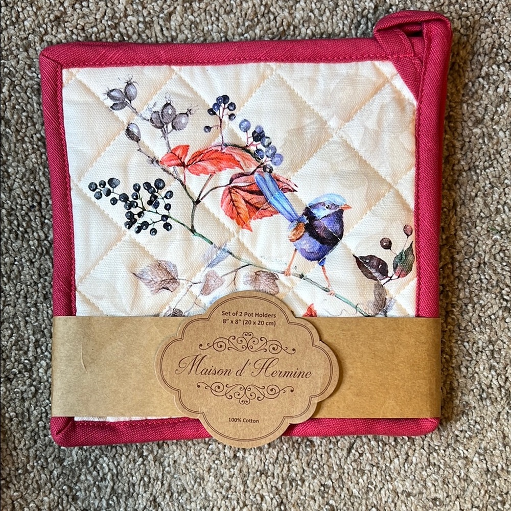 Maison d'Hermine Pot Holders with Bird Design, set of 2